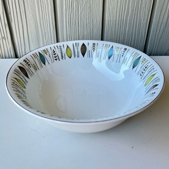 VTG Alfred Meakin Glo-White Mid Century Leaf Bowl 8.5” Silver Rim Atomic MCM - Picture 2 of 8